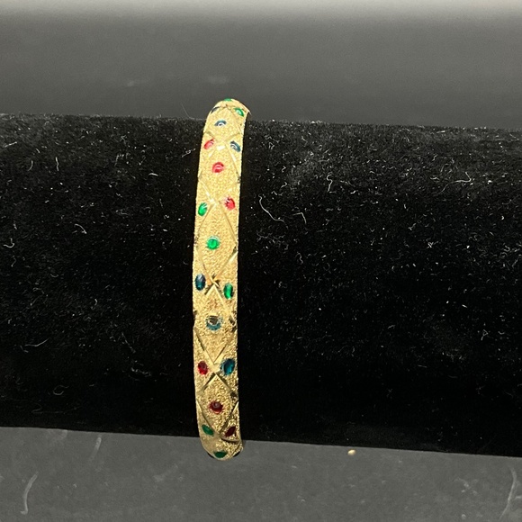 14k Yellow Gold Multi-color Enamel Dot Thin Bangle Bracelet - Picture 5 of 5
